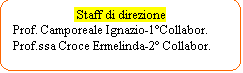 Elaborazione alternativa:  Staff di direzione
Prof. Camporeale Ignazio-1°Collabor. 
Prof.ssa Croce Ermelinda-2° Collabor.


